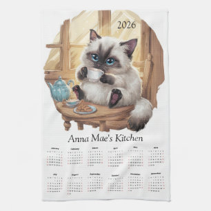 Siamese Cat & Tea Time Kitchen Towel Calendar