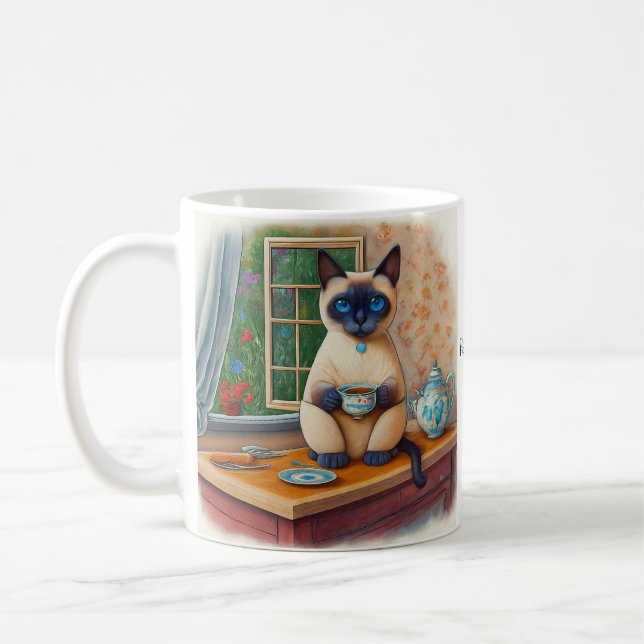 Siamese Cat Tea Time Mug (Left)