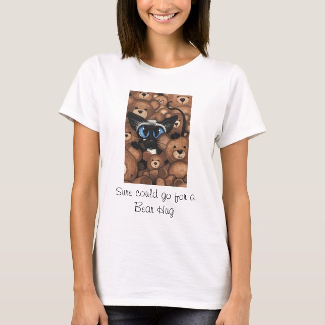 Siamese Cat Teddy Bear Hug by BiHrLe T-Shirt (Front)