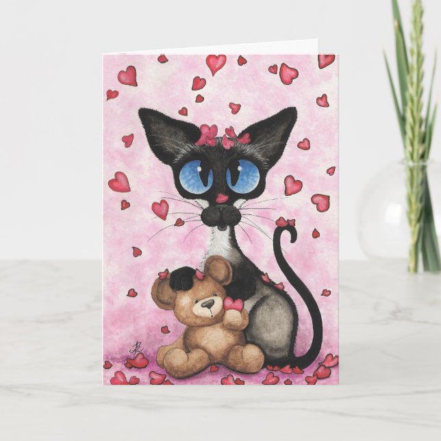 Siamese Cat Valentine Be Mine Bear by BiHrLe Holiday Card (Front)