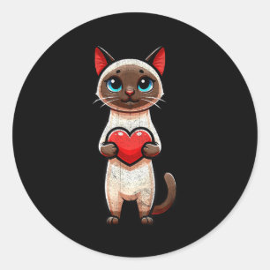 Siamese Cat Valentines Heart Lover Funny Boys Girl Classic Round Sticker
