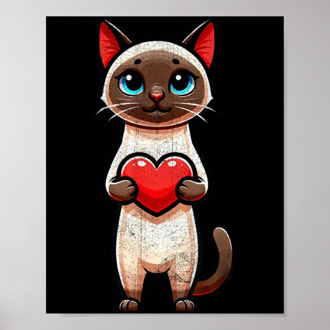 Siamese Cat Valentines Heart Lover Funny Boys Girl Poster (Front)