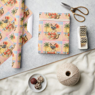 Siamese Cat wears Sunglasses at the beach  Wrapping Paper