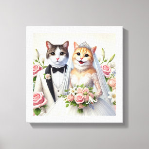 Siamese Cat Wedding Couple Canvas Print