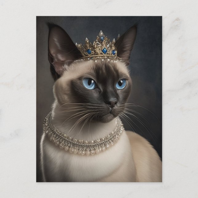 Siamese Cat With A Crown and Necklace Postcard (Front)