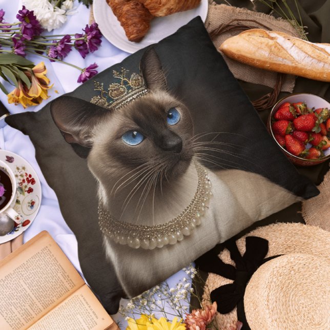 Siamese Cat With A Crown Throw Pillow (Creator Uploaded)
