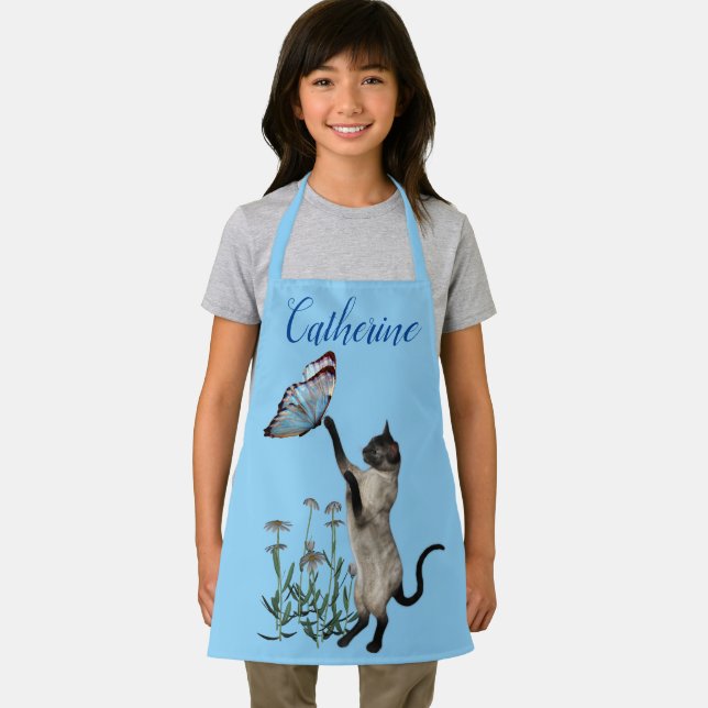 Siamese Cat With Blue Butterfly Personalized Apron (Insitu)