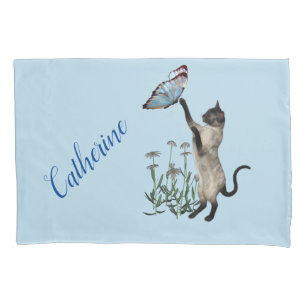 Siamese Cat With Blue Butterfly Personalized  Pillowcase