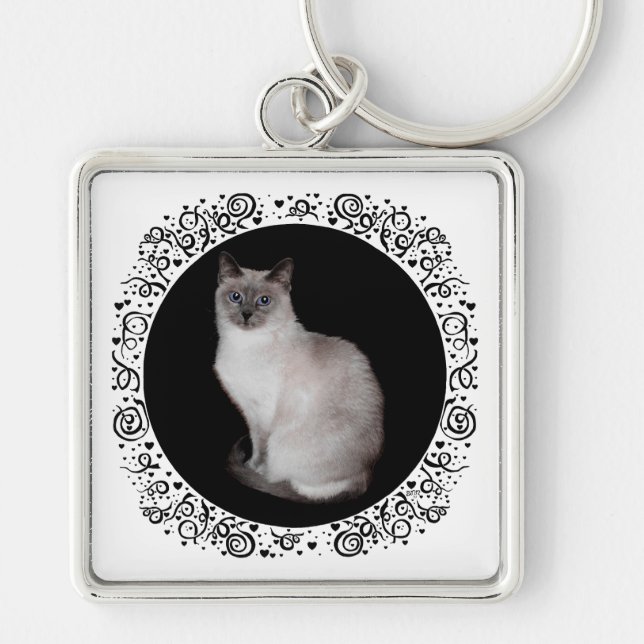 Siamese Cat with Blue Eyes Keychain (Front)