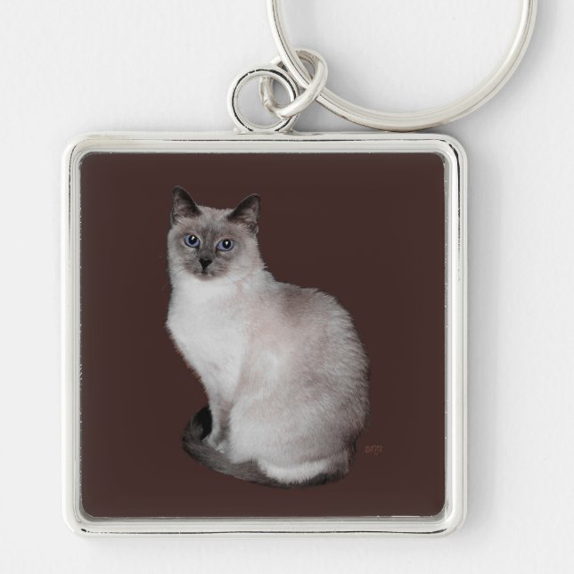 Siamese Cat with Blue Eyes Keychain (Front)