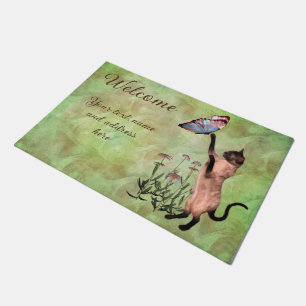 Siamese Cat With Butterfly Personalized Welcome Doormat