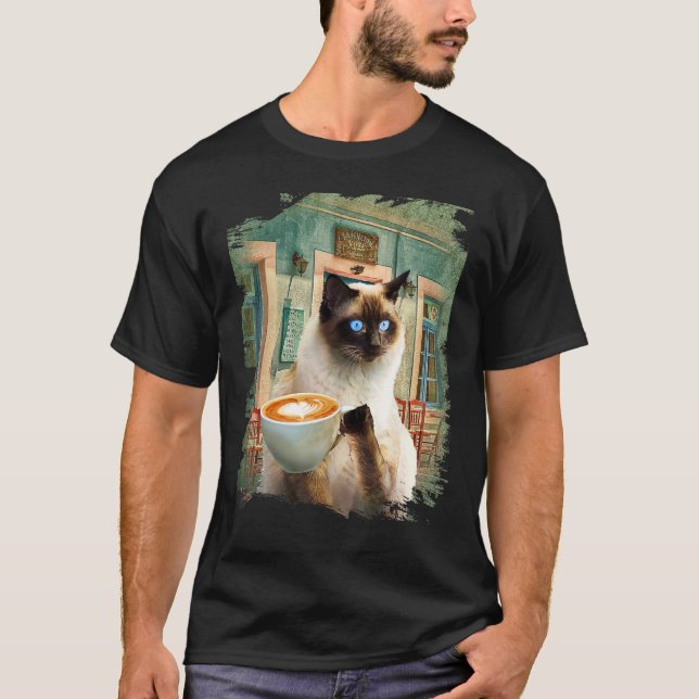 Siamese Cat with Coffee T-Shirt (Front)