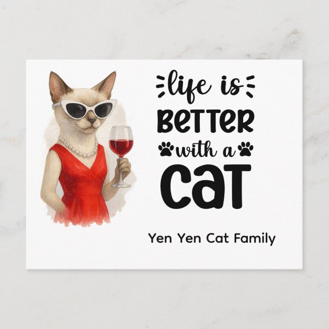 Siamese Cat with Funny Saying for Cat lovers Postcard (Front)