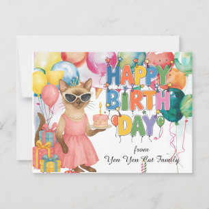 Siamese Cat with Happy Birthday Saying Postcard