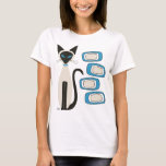 Siamese Cat with Mid Century Blue Oblongs T-Shirt<br><div class="desc">My Siamese Cat with blue oblongs. I LOVE Siamese cats. The first pair I met, a brother and sister named Romeo and Juliet, were so talkative and so affectionate that I quite fell in love with them. For more of my art, please visit https://donna-mibus.pixels.com/ My Siamese Cat is registered with...</div>