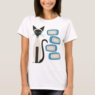 Siamese Cat with Mid Century Blue Oblongs T-Shirt