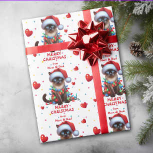 Siamese Cat Wrapped in Christmas Lights Wrapping Paper