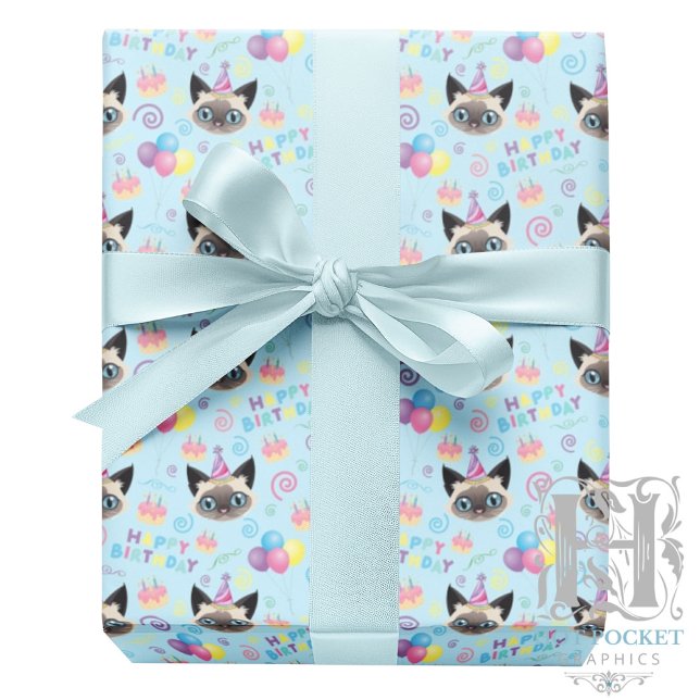 Siamese Cat Wrapping Paper in Blue (Creator Uploaded)