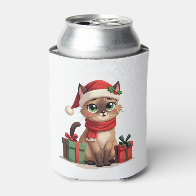 Siamese Cat Xmas Holiday Santa Siamese Cat Christm Can Cooler (Can Front)