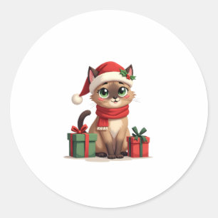 Siamese Cat Xmas Holiday Santa Siamese Cat Christm Classic Round Sticker