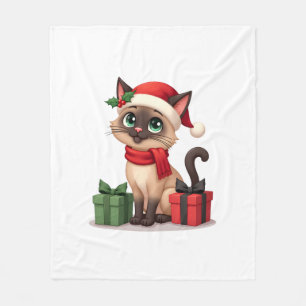 Siamese Cat Xmas Holiday Santa Siamese Cat Christm Fleece Blanket