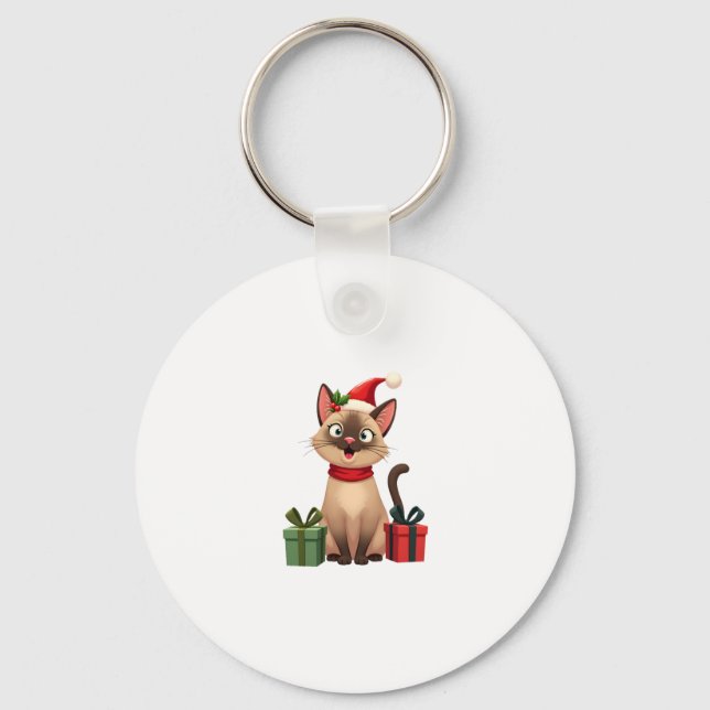 Siamese Cat Xmas Holiday Santa Siamese Cat Christm Keychain (Front)