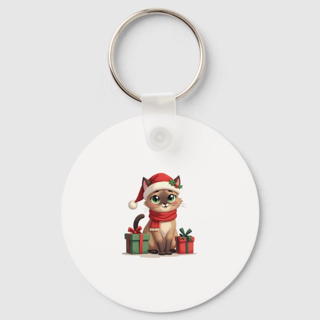 Siamese Cat Xmas Holiday Santa Siamese Cat Christm Keychain (Front)