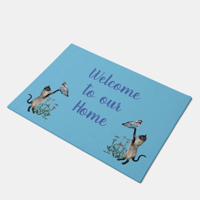 Siamese Cats And Butterflies Welcome Doormat (Angled)
