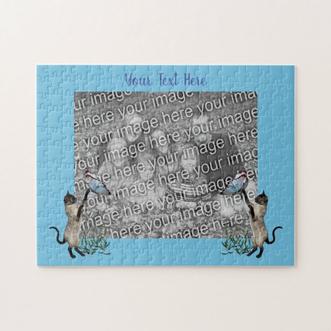 Siamese Cats Butterflies Photo Frame Template Jigsaw Puzzle (Horizontal)