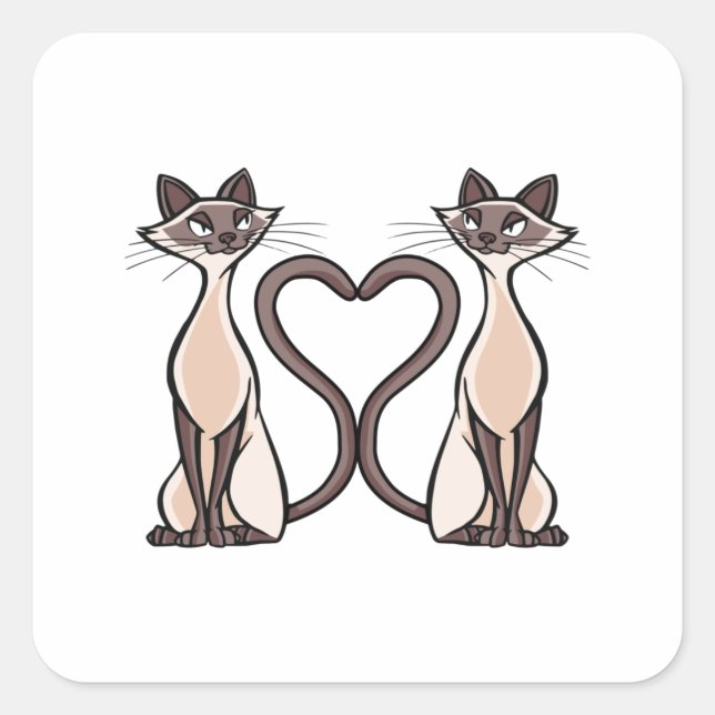 Siamese cats heart square sticker (Front)
