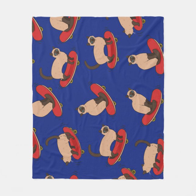 Siamese Cats Skateboards: Vintage Pattern Fleece Blanket (Front)