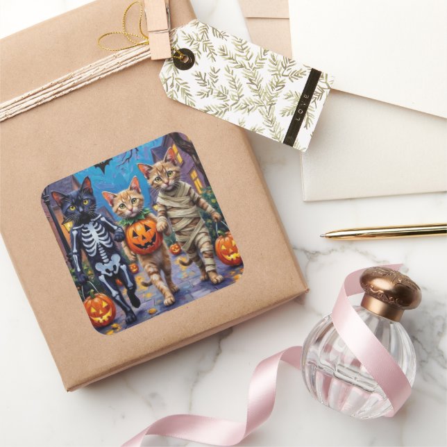 Siamese Cats Trick-or-Treating Halloween Costumes Square Sticker (Gifting)