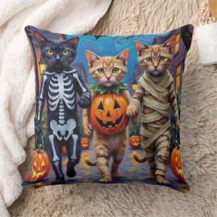 Siamese Cats Trick-or-Treating Halloween Costumes Throw Pillow