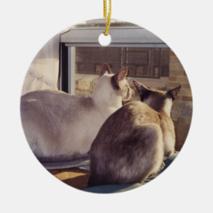 Siamese Cats Two at Window (2) Ceramic Ornament