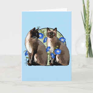 Siamese Cats with Morning Glories Card
