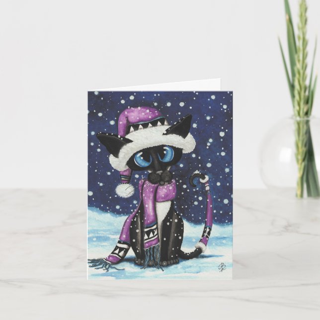Siamese Christmas Cat by BiHrLe Holiday Card (Front)