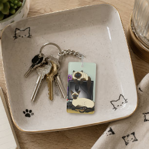Siamese Computer Office Desk Cats Funny Mischief Keychain