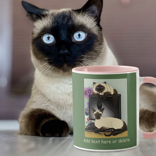 Siamese Computer Office Desk Cats Funny Mischief Mug (Creator Uploaded)