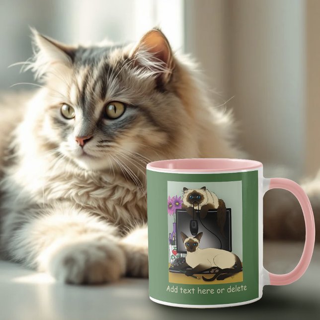Siamese Computer Office Desk Cats Funny Mischief Mug (Creator Uploaded)