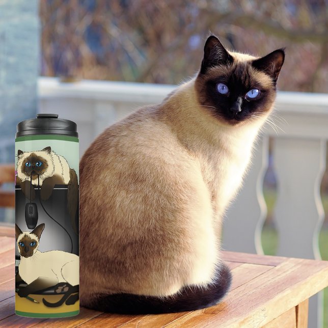 Siamese Computer Office Desk Cats Funny Mischief Thermal Tumbler (Creator Uploaded)