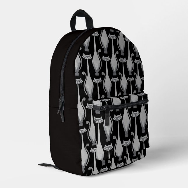 Siamese curious cat - black and white printed backpack (Back Corner Left)