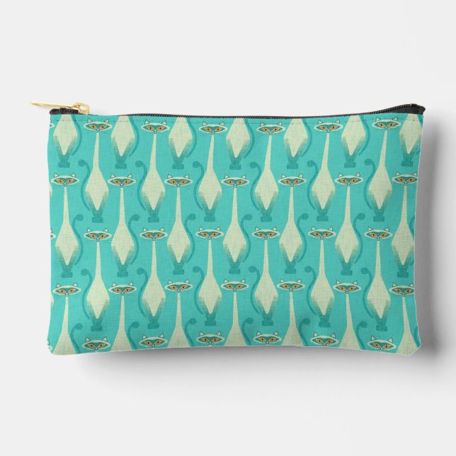 Siamese curious cat - turquoise and orange accessory pouch (Front)