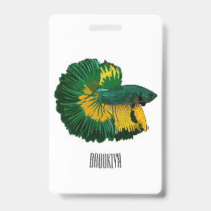 Siamese fighting fish cartoon illustration badge