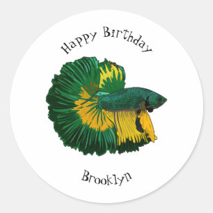 Siamese fighting fish cartoon illustration classic round sticker