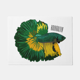 Siamese fighting fish cartoon illustration doormat