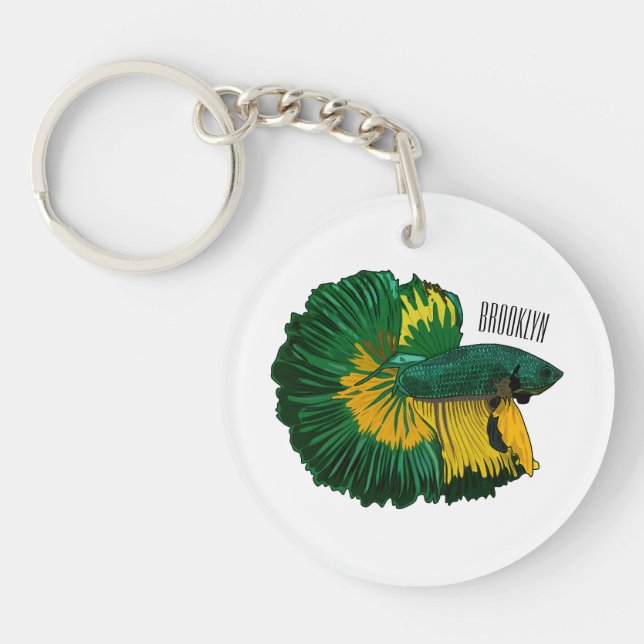 Siamese fighting fish cartoon illustration keychain (Front)