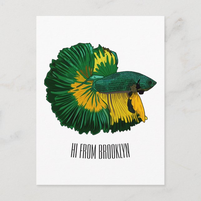 Siamese fighting fish cartoon illustration postcard (Front)