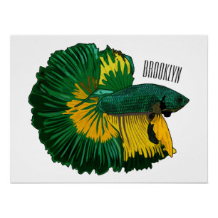 Siamese fighting fish cartoon illustration poster