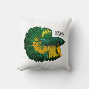 Siamese fighting fish cartoon illustration throw pillow