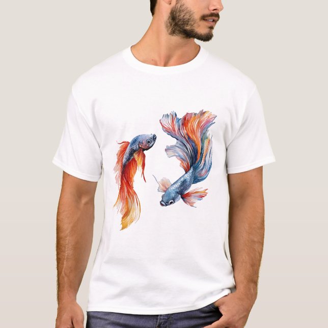 Siamese Fighting Fish, Twins, Watercolor, Wall Art T-Shirt (Front)